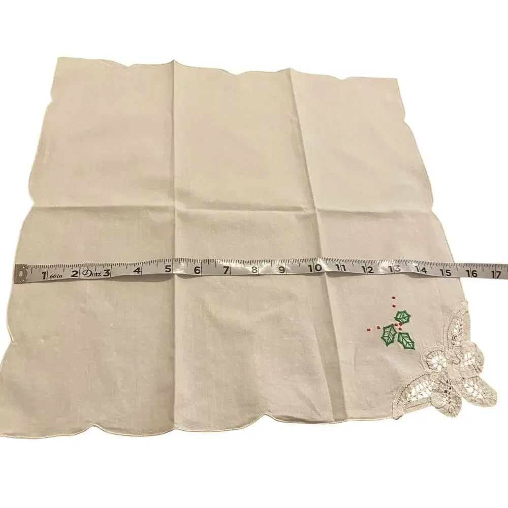 SET OF 3 Vintage Hand Stitched Embroidered Napkins & Crochet Corners 15.5 x 15.5